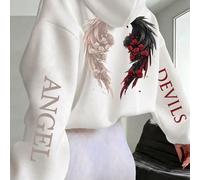 sweat-shirt femme grande taille avec motif d'ailes et de roses, ample et décontracté, blanc, mode automne/hiver printemps 0XL,1XL,2XL,3XL,4XLPlantesTissu tricoté