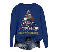 Sweat Shirt Femme Hiver Fashion Sweatshirt Festive Christmas Motif Col Rond Top Manches Longues M37(Blue, L)