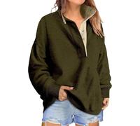 Sweat Shirt Femme Oversize à Boutons, Manches Longues, Vert Kaki, Taille M