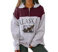 Sweat-Shirt Femme sans Capuche à Manches Longues avec Imprimé Décontracté et Fermeture Éclair pour Un Style Urbain Confidentiel (XL)