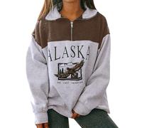 Sweat-Shirt Femme sans Capuche à Manches Longues avec Imprimé Décontracté et Fermeture Éclair pour Un Style Urbain Confidentiel (Brown, XL)