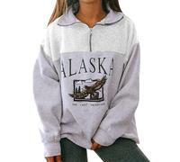 Sweat-Shirt Femme sans Capuche à Manches Longues avec Imprimé Décontracté et Fermeture Éclair pour Un Style Urbain Confidentiel (White, XXL)