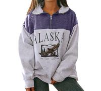 Sweat-Shirt Femme sans Capuche à Manches Longues avec Imprimé Décontracté et Fermeture Éclair pour Un Style Urbain Confidentiel (Purple, XXXL)