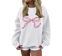 Sweat-shirt Femme Sans Capuche Coton - Pull Femme Oversize Imprimé Long Pull Col Rond Haut Ample Extérieur Jeunes Campus Haut pour Adolescents Filles Streetwear, Blanc., S
