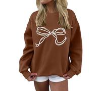 Sweat-shirt Femme Sans Capuche Coton - Pull Femme Oversize Imprimé Pull Long Pull Col Rond Haut Ample Extérieur Jeunes Campus Haut pour Adolescents Filles Streetwear, marron, S
