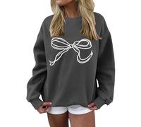 Sweat-shirt Femme Sans Capuche Coton - Pull Femme Oversize Imprimé Pull Long Pull Col Rond Haut Ample Extérieur Jeunes Campus Haut pour Adolescents Filles Streetwear, gris foncé, S