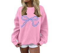 Sweat-shirt Femme Sans Capuche Coton - Pull Femme Oversize Imprimé Pull Long Pull Col Rond Haut Ample Extérieur Jeunes Campus Haut pour Adolescents Filles Streetwear, Rose, L