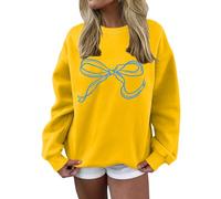 Sweat-shirt Femme Sans Capuche Coton - Pull Femme Oversize Imprimé Pull Long Pull Col Rond Haut Ample Extérieur Jeunes Campus Haut pour Adolescents Filles Streetwear, jaune, XL