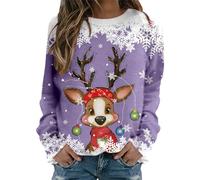 Sweat-Shirt Femme sans Capuche Manches Longues Col Rond Design Tendance Confortable Pull Chaud Noël Graphique Animal (Purple, XXL)