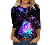 Sweat-shirt femme vintage avec imprimé de papillons et de chats - Manches longues - Col rond - Manches 3/4 - Sweatshirt décontracté et élégant - Pull pour femmes - T-shirts - Hauts, D B., XXXL