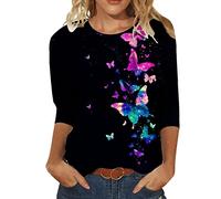 Sweat-shirt femme Vintage avec motif de papillons et chats imprimé - Manches longues - Col rond - Manches 3/4 - Sweatshirt décontracté et élégant - Pull femme - T-shirts - Hauts - Tops, XXL