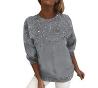 Sweat - Shirt Femmes Capless Top Paillettes Femme Casual Haut à Manches Longues Strass et Paillettes col Rond Pull Chaud Décontracté Streetwear Sport Vêtements Chemisier de Soirée (02 Silver, S)