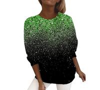 Sweat - Shirt Femmes Capless Top Paillettes Femme Casual Haut à Manches Longues Strass et Paillettes col Rond Pull Chaud Décontracté Streetwear Sport Vêtements Chemisier de Soirée Grande (03 Green, L)