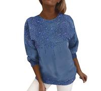 Sweat - Shirt Femmes Capless Top Paillettes Femme Casual Haut à Manches Longues Strass et Paillettes col Rond Pull Chaud Décontracté Streetwear Sport Vêtements Chemisier de Soirée Grande (02 Blue, M)