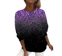 Sweat - Shirt Femmes Capless Top Paillettes Femme Casual Haut à Manches Longues Strass et Paillettes col Rond Pull Chaud Décontracté Streetwear Sport Vêtements Chemisier de Soirée (03 Dark Purple, L)