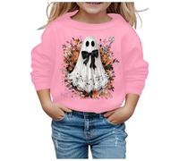 Sweat-Shirt Fille Imprimé Fantôme Halloween Sweater Kawaii Large Haut À Manches Longues avec Et Col Rond Crop Vêtements Extérieur Automne Loisirs École Quotidien,8-9 Ans