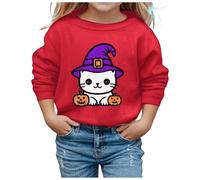 Sweat-Shirt garçonne à col Rond et Manches Longues Motif Halloween Doux et décontracté idéal pour l’Automne et l’Hiver - catégorie Vêtement Enfant Fille (Red, 6-7 Years)