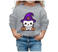 Sweat-Shirt garçonne à col Rond et Manches Longues Motif Halloween Doux et décontracté idéal pour l’Automne et l’Hiver - catégorie Vêtement Enfant Fille (Grey, 6-7 Years)