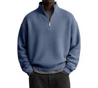 Sweat-shirt gaufré pour homme avec fermeture éclair 1/4 à manches longues, pull décontracté, ample, hippie, streetwear, col montant, couleur unie, sweatshirts sans capuche, légers et confortables pour