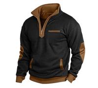 Sweat-shirt gaufré pour homme Henry à manches longues avec coudières - Pull d'entraînement en plein air sans capuche, Noir , XL