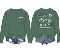 Sweat-shirt « God Is Always On Time » « God Is Good All the time » - Vintage - Rétro - Christian Jésus, Vert, XXL
