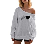 Sweat-shirt graphique à épaules dénudées pour femme - Mode confortable - Vêtements légers et décontractés - Tendance - Université d'automne - Y2K - Jolis sweats esthétiques avec motifs amusants, gris