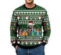 Sweat-shirt graphique de Noël pour homme avec imprimé train festif et | Pull vert à motifs avec un train de Noël, un bonhomme de neige et des lettres saisonnières sur le devant