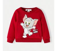 Sweat-shirt graphique rouge décontracté pour bébé garçon Tom & Jerry 6-9M,9-12M,12-18M,18-24M,2-3YCartoon,Géométrique,LettresRayonne