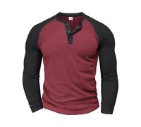 Sweat-shirt Henry gaufré pour homme - Pull décontracté à rayures - Coupe ajustée - Manches longues - Léger et respirant - Sans capuche - Bouton - T-shirt vintage de couleur unie - Haut doux et