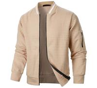 Sweat-Shirt Homme Manches Longues Veste Gaufrée décontractée Boutonnée pour Homme Pull Uni Zippé Bomber Blouson Veste Sport