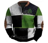Sweat-Shirt Homme St. Patrick's Day Royaume-Uni Sweat à Imprimé Tricot Saint Patrick Homme Pull Vert Irlandais Rétro Trèfle Shamrock Imprimé Pullover Zip Blouse Manches Longues Chemise Col Rond Pull