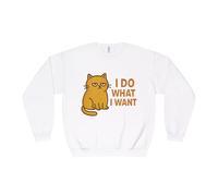 Sweat-shirt humoristique avec citation de chat « I Do What I Want » à col rond, cadeau unisexe pour les amoureux des chats, vêtement animal confortable, sweat-shirt humoristique, blanc, Small