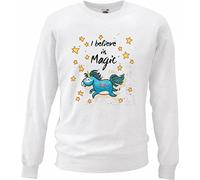 Sweat-shirt « I Believe IN Magic » - Licorne - Créatures mythiques - Arc-en-ciel - En blanc, Blanc., XXL
