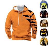 Sweat-shirt imprimé cool pour homme - Pull d'Halloween pour homme - Imprimé corbeau - Sweat à capuche à manches longues - Pull à bouton 1/4 - Pull ample - Sweat à capuche de travail - Costumes de