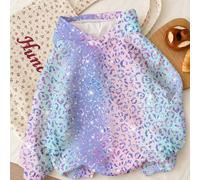 Sweat-shirt imprimé léopard nœud-en-ciel pailleté sirène de style mode de rue, Sweat-shirt décontracté minimaliste confortable pour jeune fille, convient pour les tenues quotidiennes relaxantes d'auto