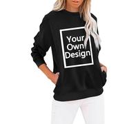 Sweat-shirt imprimé pour femme - Pull à manches longues - Personnalisable avec logo de texte photo - Personnalisation exclusive - Vêtements de Noël et d'Halloween pour couples - Famille - Fête, Noir