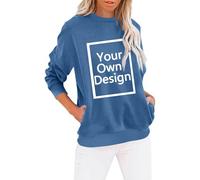 Sweat-shirt imprimé pour femme - Pull à manches longues - Personnalisable avec logo de texte photo - Personnalisation exclusive - Vêtements de Noël et d'Halloween pour couples - Famille - Fête, bleu