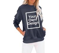 Sweat-shirt imprimé pour femme - Pull à manches longues - Personnalisable avec logo de texte photo - Personnalisation exclusive - Vêtements de Noël et d'Halloween pour couples - Famille - Fête, Marine