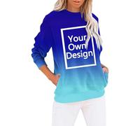 Sweat-shirt imprimé pour femme - Pull dégradé de couleur à personnaliser avec logo de texte photo personnalisé, personnalisation exclusive, vêtements de Noël, Halloween, pour couples et fêtes de