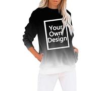 Sweat-shirt imprimé pour femme - Pull dégradé de couleur à personnaliser avec logo de texte photo personnalisé, personnalisation exclusive, vêtements de Noël, Halloween, pour couples et fêtes de