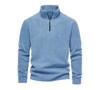 Sweat-shirt léger à fermeture éclair pour homme en micro polaire à col montant, sweat-shirt décontracté et chaud pour l'hiver, couleur unie, pull de sport de loisirs, pull à col montant, bleu, S
