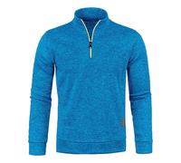 Sweat-shirt léger en polaire pour homme - Col zippé - Pull de course à pied doux - Pull fin et chaud - Couleur unie - Sweat de sport décontracté et intelligent, bleu, XXL