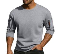 Sweat-shirt léger uni à manches longues pour homme - Sweat en polaire léger et décontracté avec vêtements pour entraînement intérieur et extérieur, Cendré clair, XXL