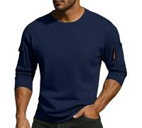 Sweat-shirt léger uni à manches longues pour homme - Sweat en polaire léger et décontracté avec vêtements pour entraînement intérieur et extérieur, bleu marine, XXL