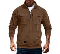 Sweat-shirt léger uni pour homme - Sweat cargo tendance pour homme - Fermeture éclair quart de tour - Manches longues - Pull en polaire chaude - Tenue de sport ample pour l'intérieur et l'extérieur