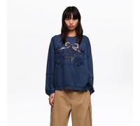 Sweat-shirt long avec logo anglais brodé, bleu délavé ML