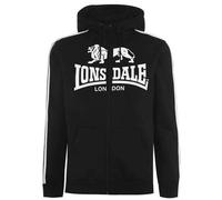 Sweat Shirt - Lonsdale - Zippé à Capuche Noir - Doublure Polaire - 2 Poches - Logo Lion Blanc S