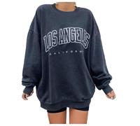 Sweat-shirt Los Angeles Californie pour adolescentes à col rond avec lettre graphique et col rond pour femmes, vêtements à manches longues, tenues d'anime vintage, esthétique, mignon, université, bleu