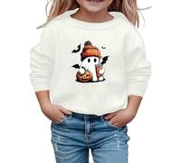 Sweat-Shirt Magique pour Filles édition Automne-Hiver Confort Doux et intérieur Chaleureux Style décontracté pour école et Loisirs Manches Longues col du Cou imprimé Halloween (White, 3-4 Years)