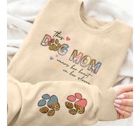 Sweat-shirt "Maman de chien" avec le nom de chien personnalisé, "Mon cœur est sur ma manche", col rond, manches longues, pull décontracté pour l'automne et l'hiver, hauts à manches longues L,M,S,XL,XS